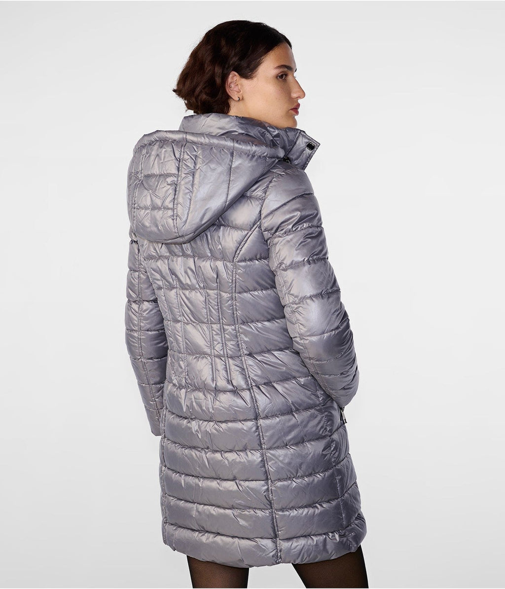 Women's Gray Quilted Puffer Coat with Hood – Lightweight & Warm