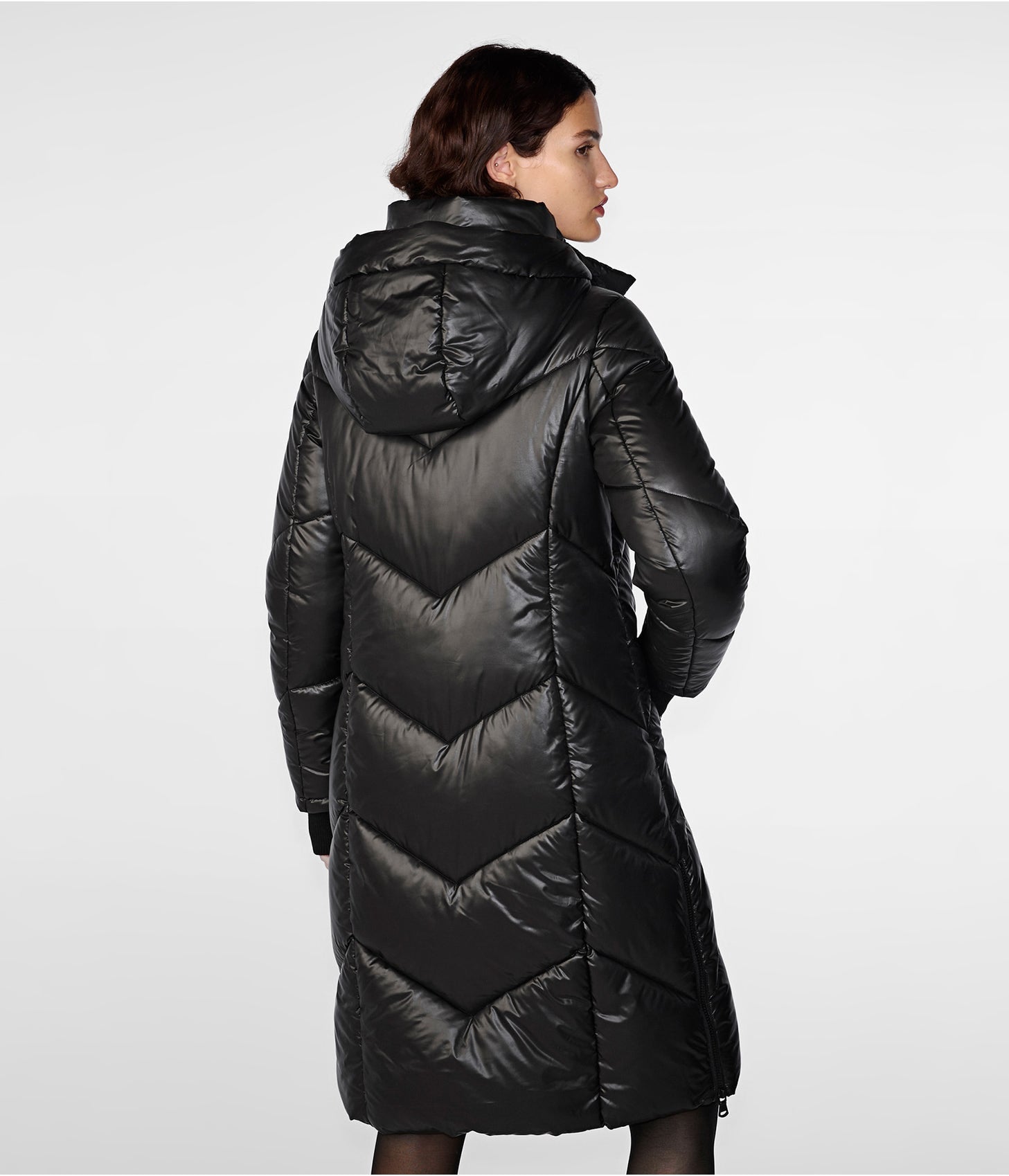 Women's Quilted Puffer Trench Coat Black