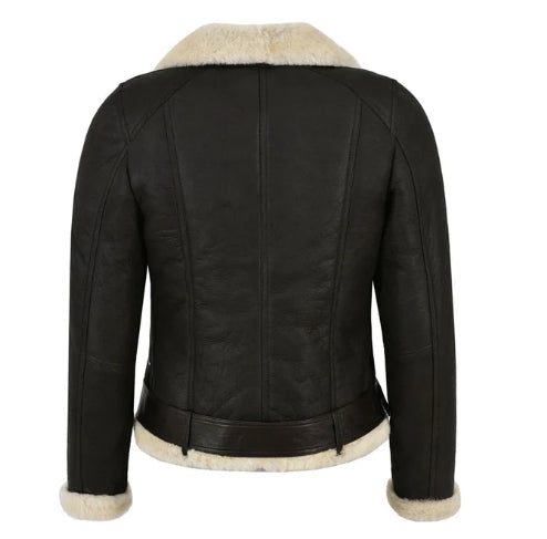 Women's Black Shearling Bomber Biker Leather Jacket