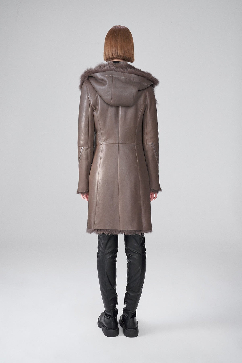 Women's Dark Brown Shearling Leather Trench Coat – Warm & Elegant