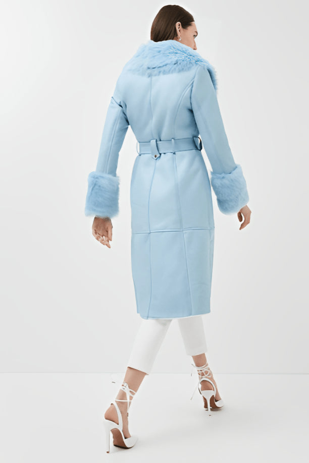 Seren's Sky Blue Shearling Leather Trench Coat