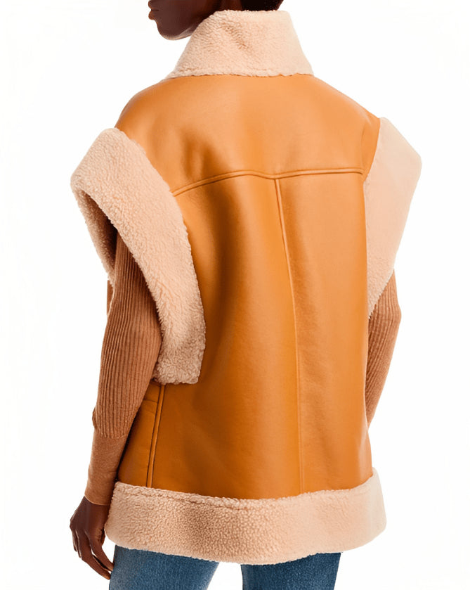 Tan Brown Shearling Leather Vest for Women