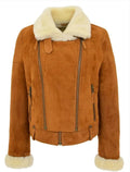 Brown Sheepskin Biker Leather Jacket for Women