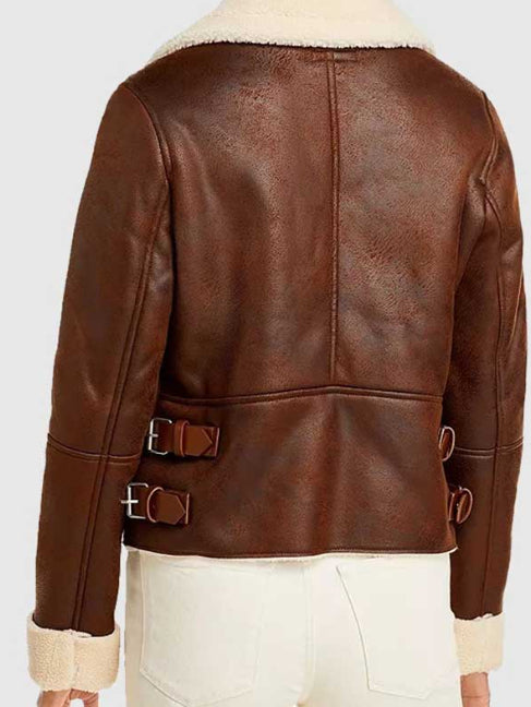 Women's Brown Sheepskin Bomber Leather Jacket – Warm & Timeless