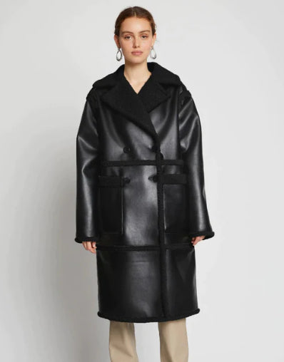 Black Sheepskin Fur Leather Trench Coat for Women