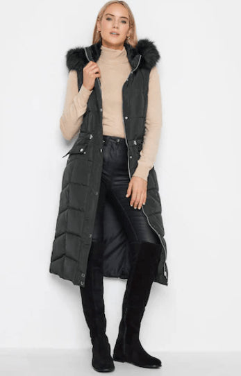 Women's Black Sleeveless Hooded Puffer Parka Coat