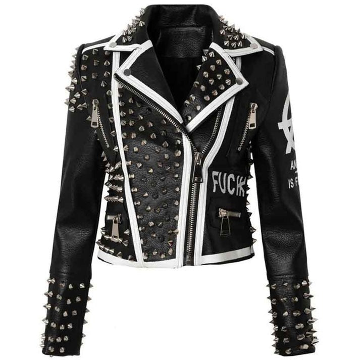 Women's Studded Black Leather Biker Jacket