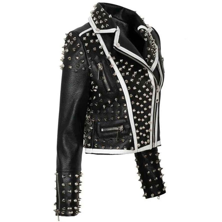 Women's Black Studded Biker Leather Jacket