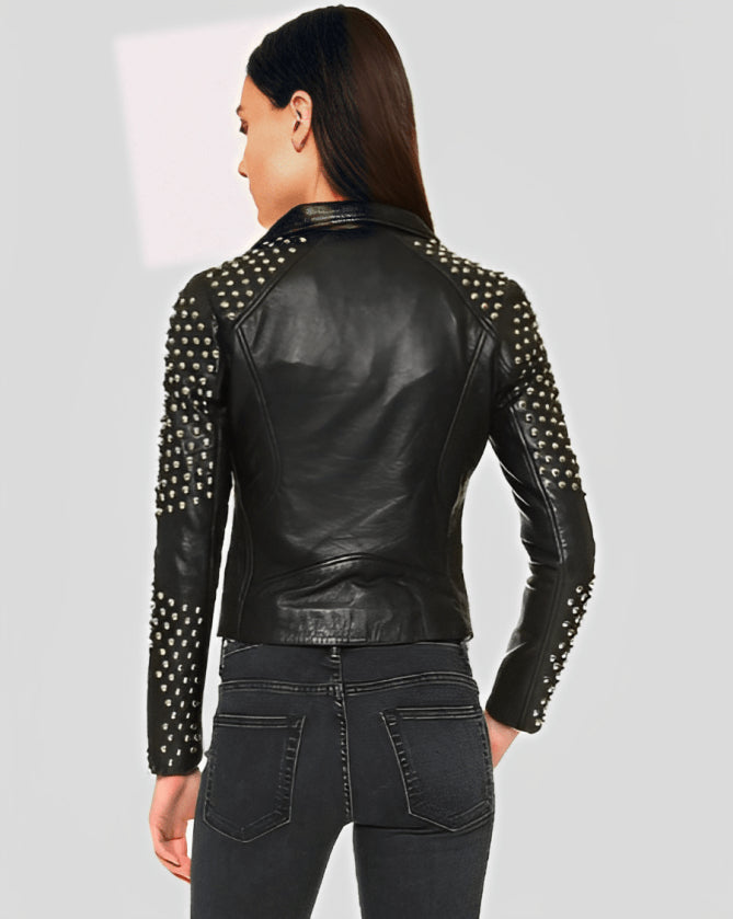 Rebel Edge Women's Studded Black Leather Biker Jacket