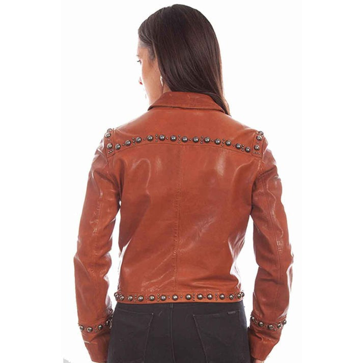 Women's Dark Brown Studded Leather Jacket – Edgy & Stylish