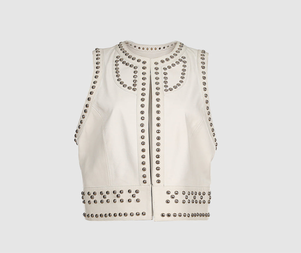 White Studded Leather Vest for Women