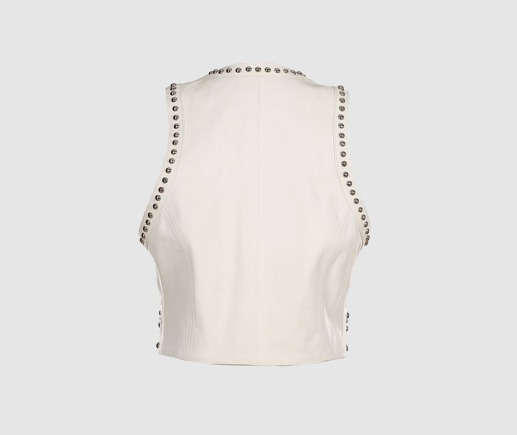 White Studded Leather Vest for Women