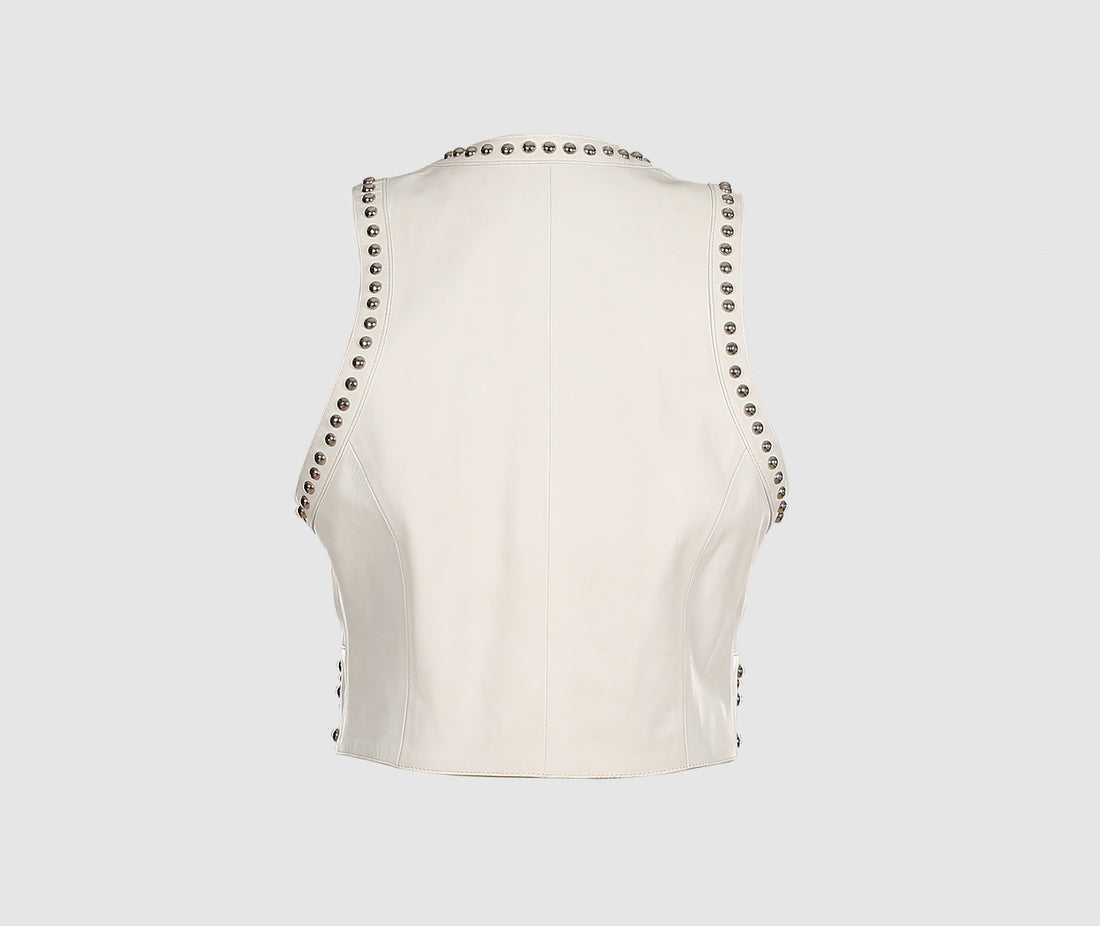 White Studded Leather Vest for Women