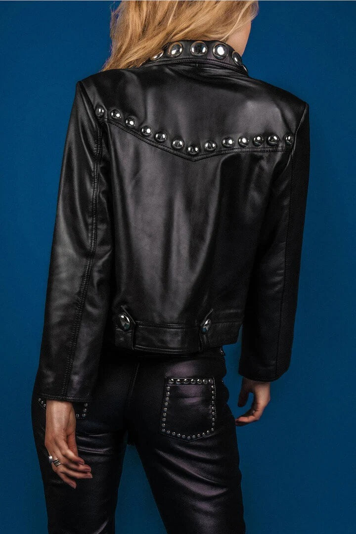 Women's Black Studded Motorcycle Leather Jacket