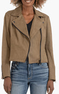 Beige Suede Biker Jacket for Women