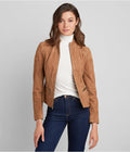 Brown Suede Leather Biker Jacket for Women