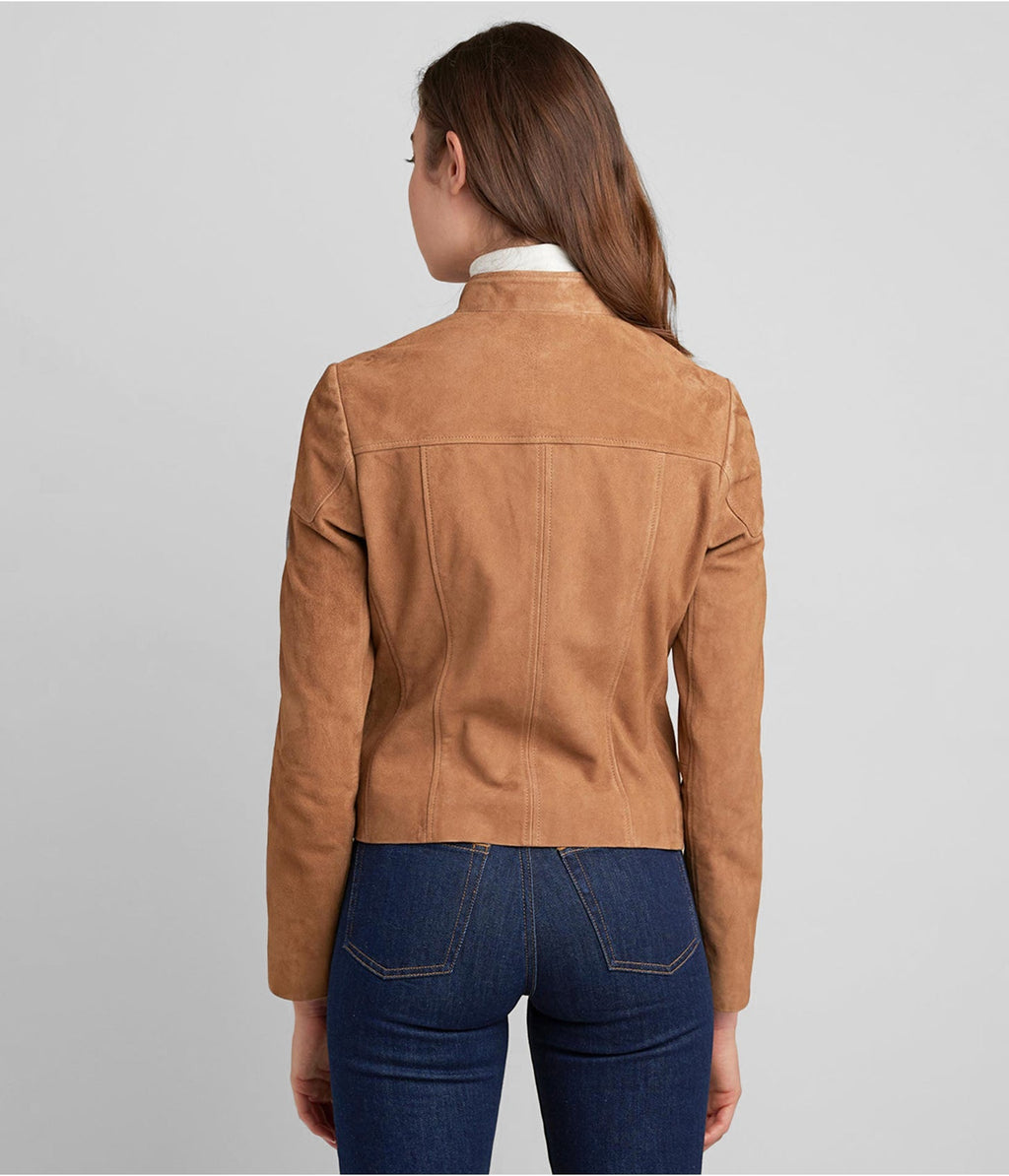 Brown Suede Leather Biker Jacket for Women