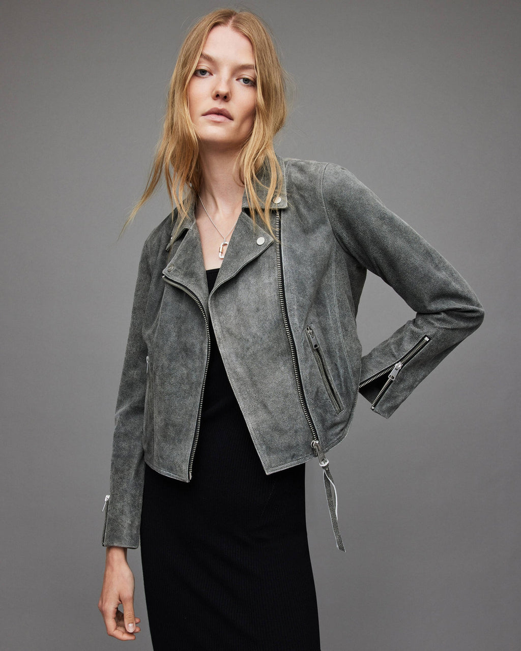 Gray Suede Women's Biker Jacket