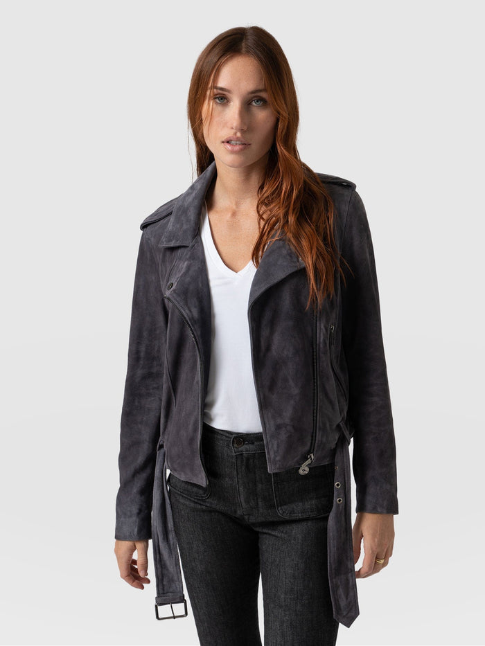 Women's Matte Black Suede Leather Biker Jacket