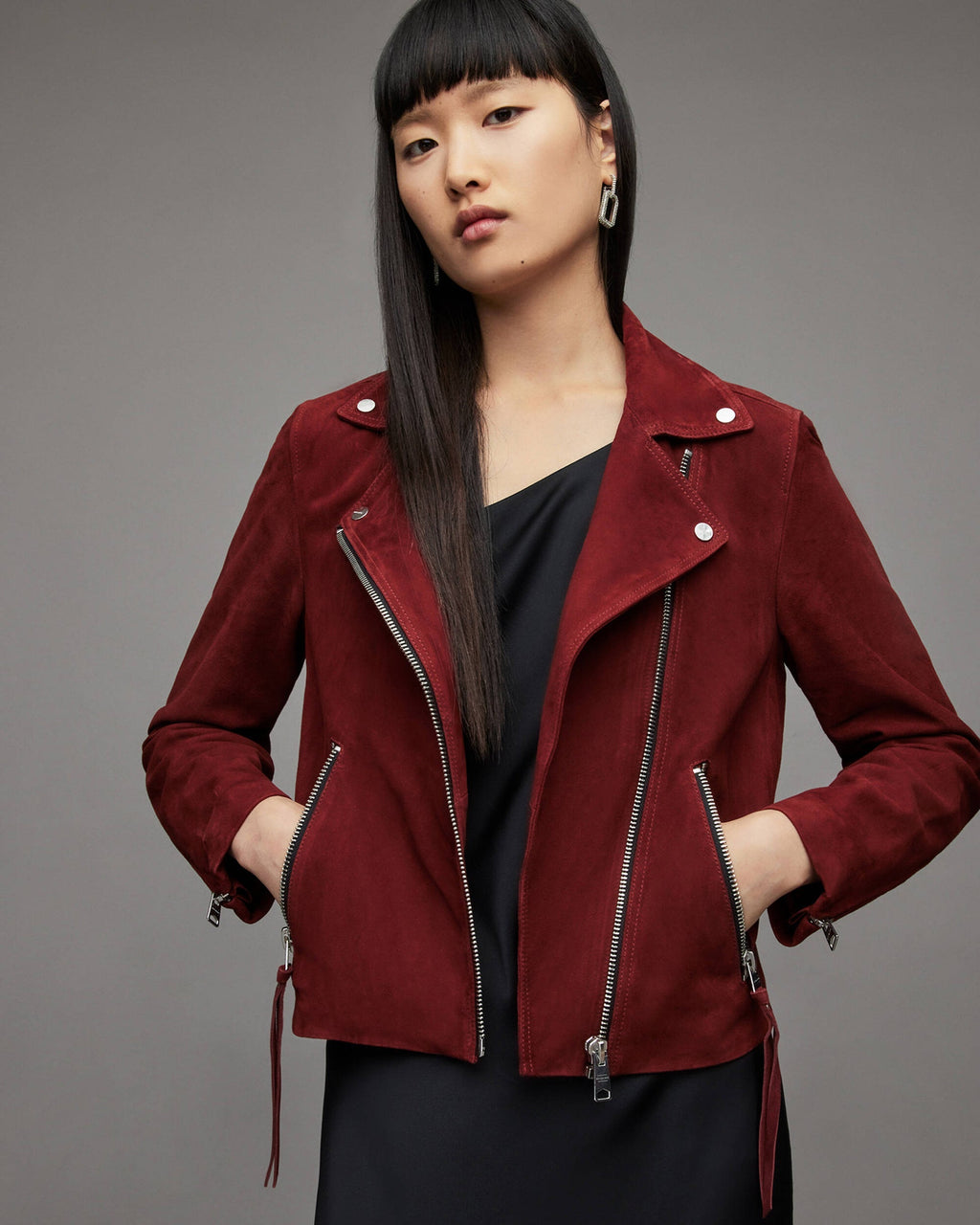 Red Women's Suede Leather Biker Jacket – Stylish & Trendy