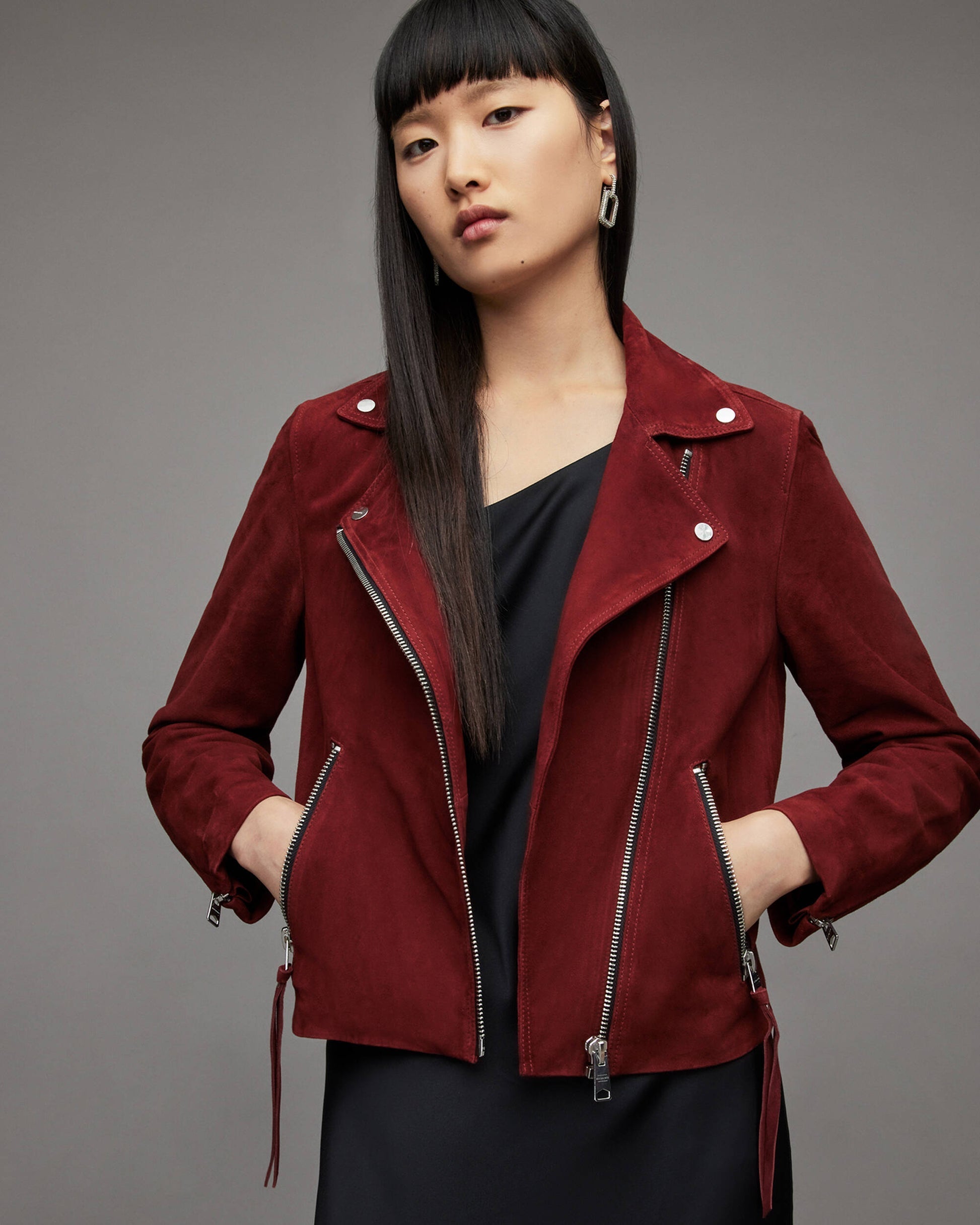 Red Women's Suede Leather Biker Jacket – Stylish & Trendy