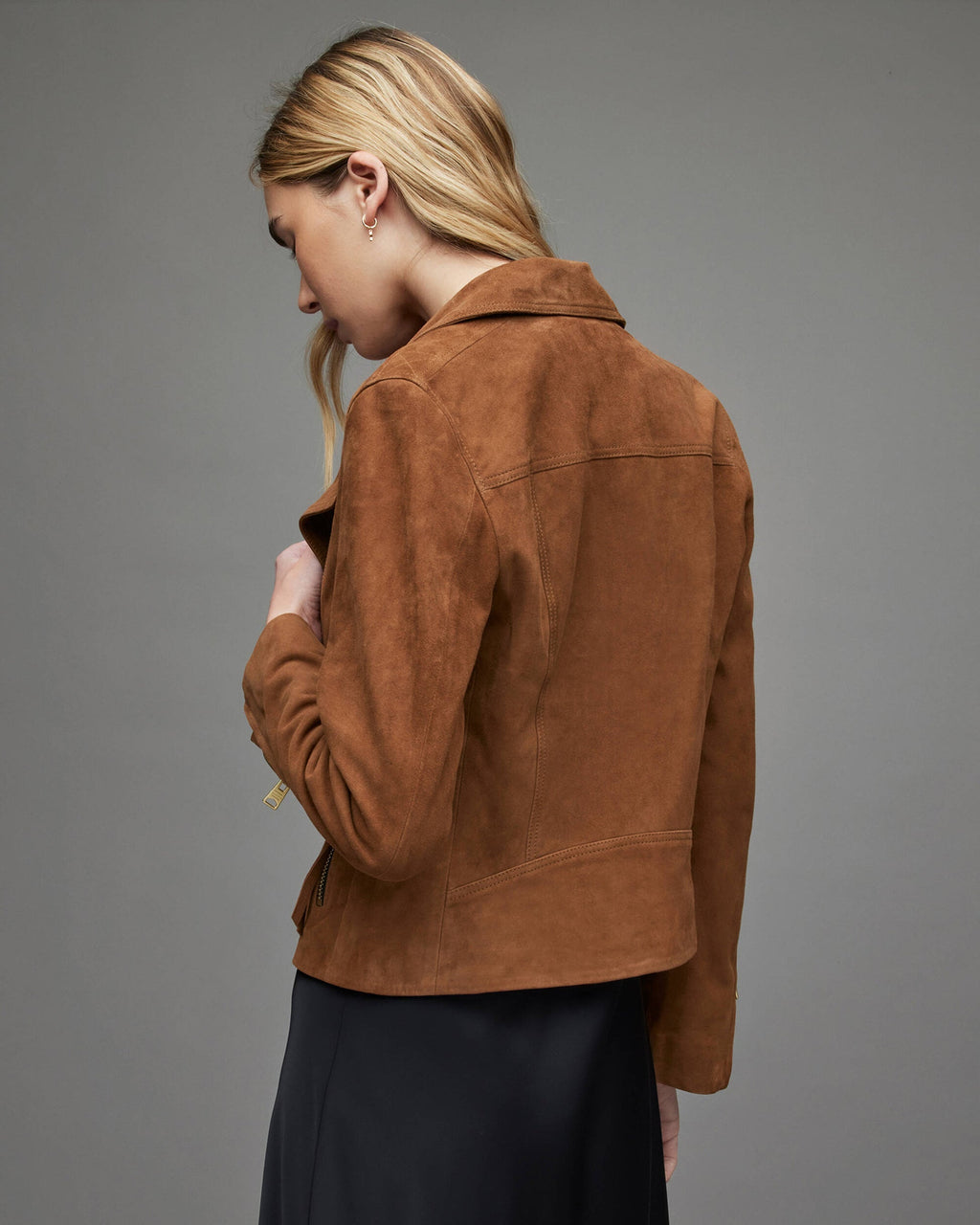 Tan Brown Women's Suede Leather Biker Jacket