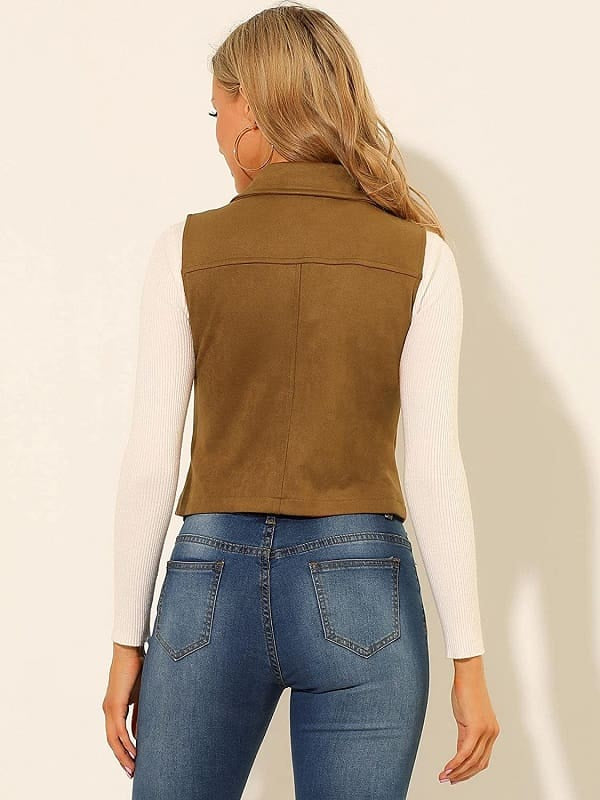 Tan Brown Suede Leather Biker Vest for Women