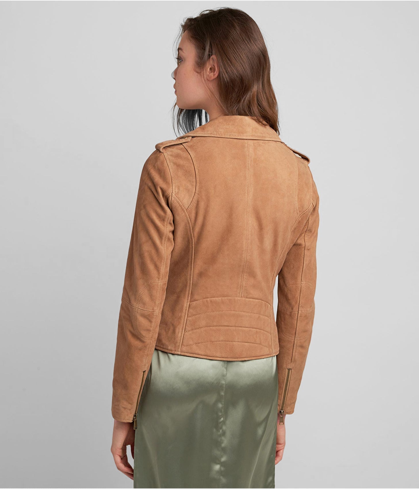 Tan Brown Suede Moto Jacket for Women