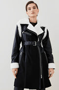 Black Suede Leather Shearling Coat for Women