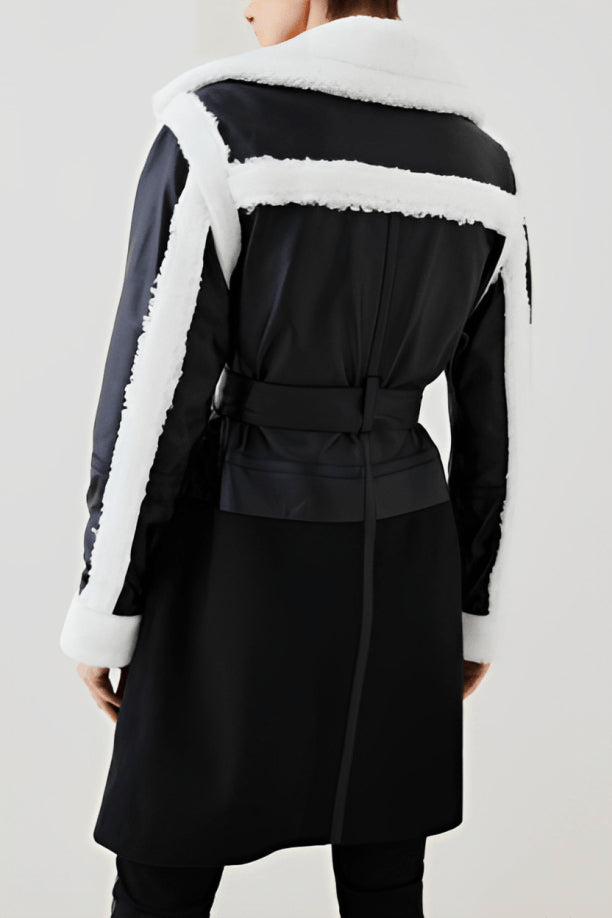 Black Suede Leather Shearling Coat for Women