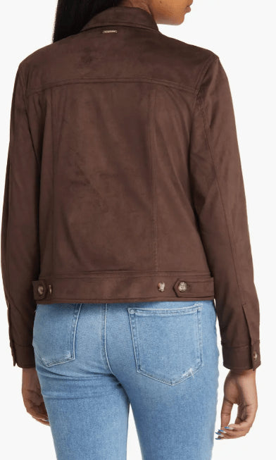 Coffee Brown Suede Leather Trucker Jacket for Women