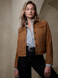 Brown Suede Trucker Jacket for Women