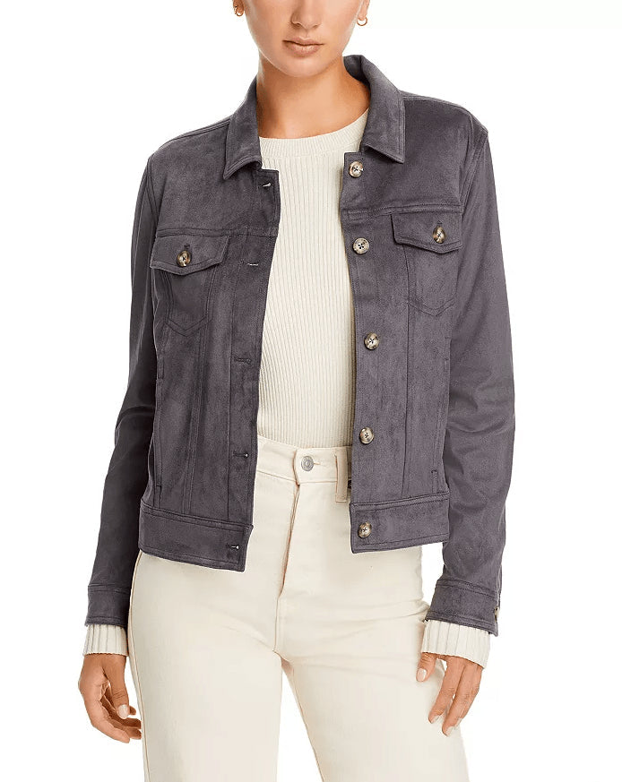 Gray Suede Trucker Jacket for Women