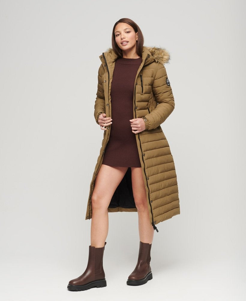 Women's Brown Trench Parka Puffer Coat – Warm & Stylish Outerwear