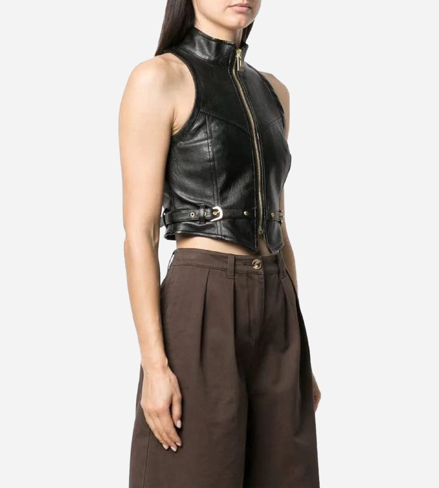 Black Trendy Women's Leather Vest – Chic & Versatile