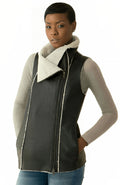 Black Shearling Biker Leather Vest for Women