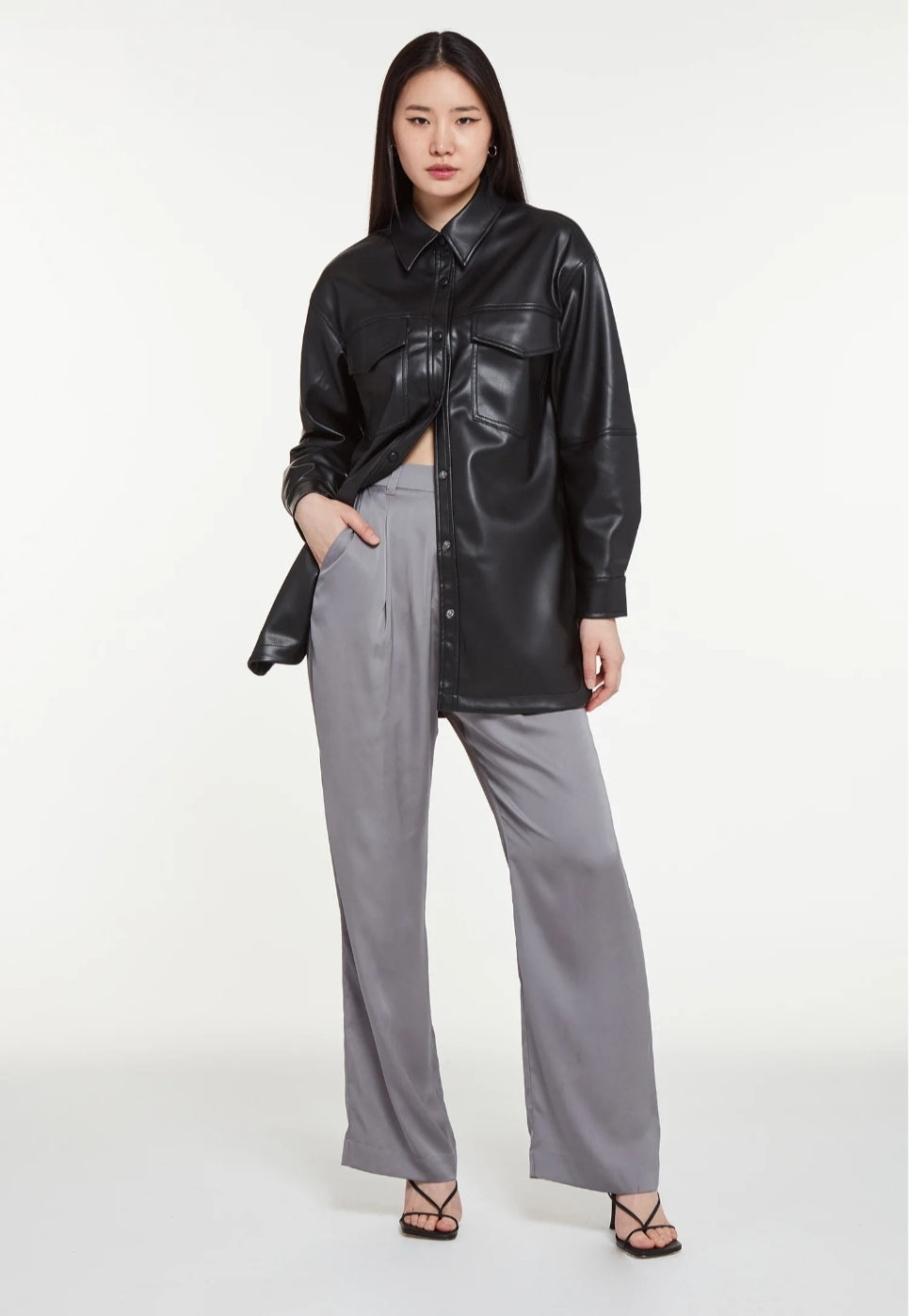 Midnight Trucker Leather Shirt – Women's Black Leather Shirt Jacket