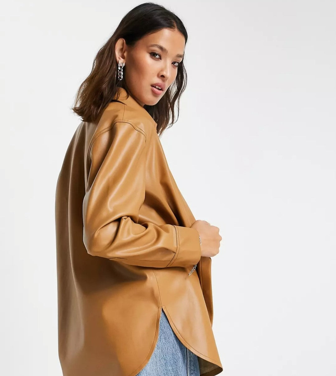 Women's Brown Classic Trucker Leather Shirt