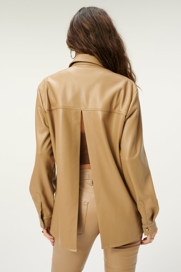 Women's Tan Brown Trucker Leather Shirt