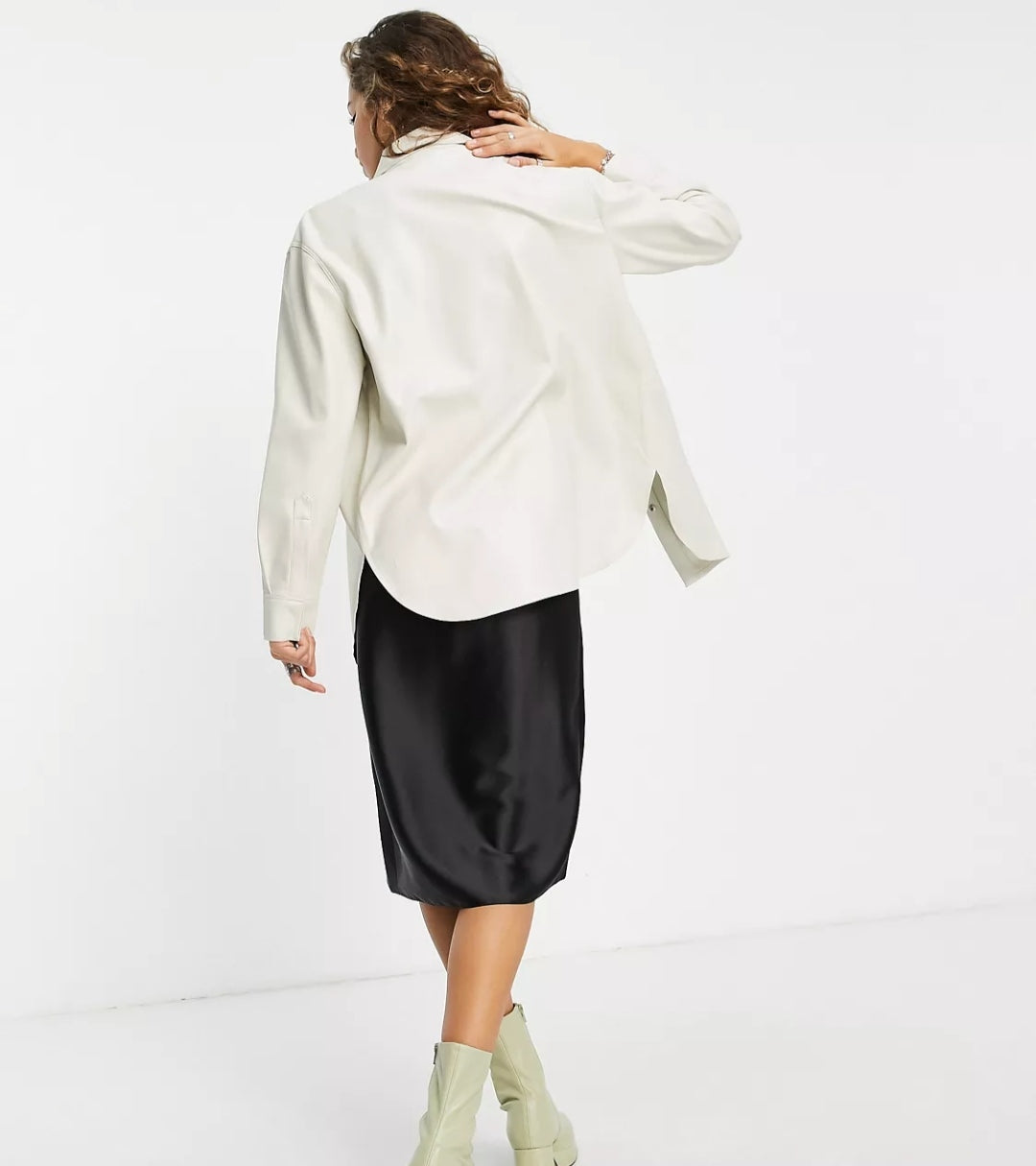 Women's White Cropped Leather Shirt – Half Sleeve