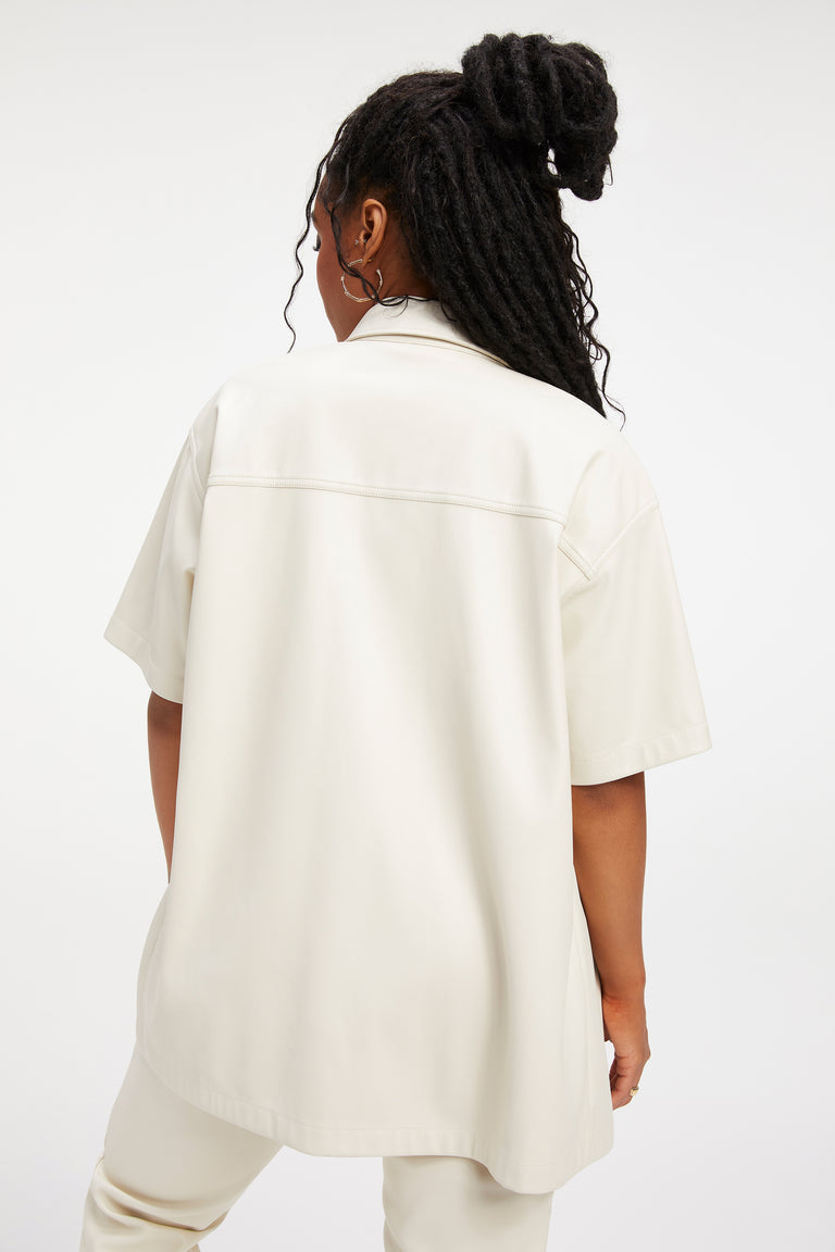 Women's White Cropped Trucker Leather Shirt – Half Sleeve