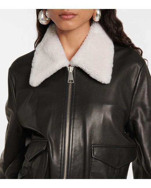 Women's White Shearling Leather Jacket in Black