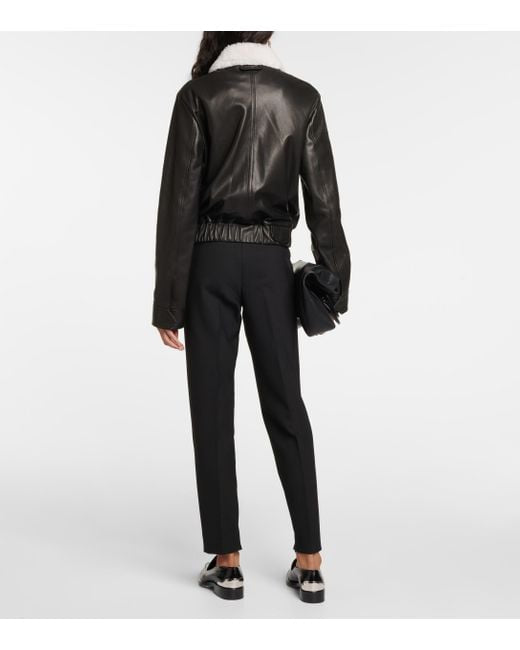 Women's White Shearling Leather Jacket in Black