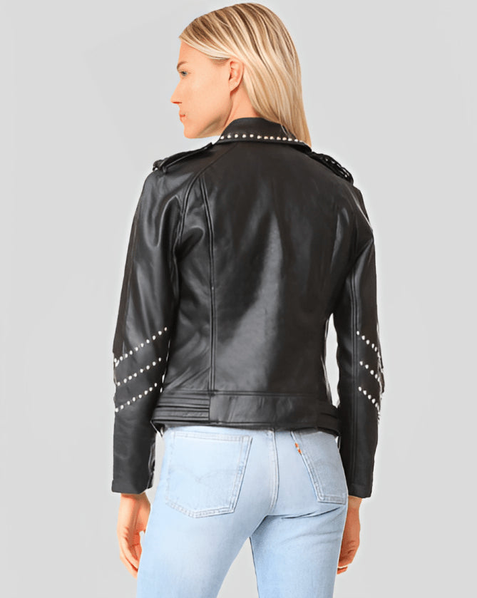 Rebel Edge Women's Black Studded Leather Biker Jacket