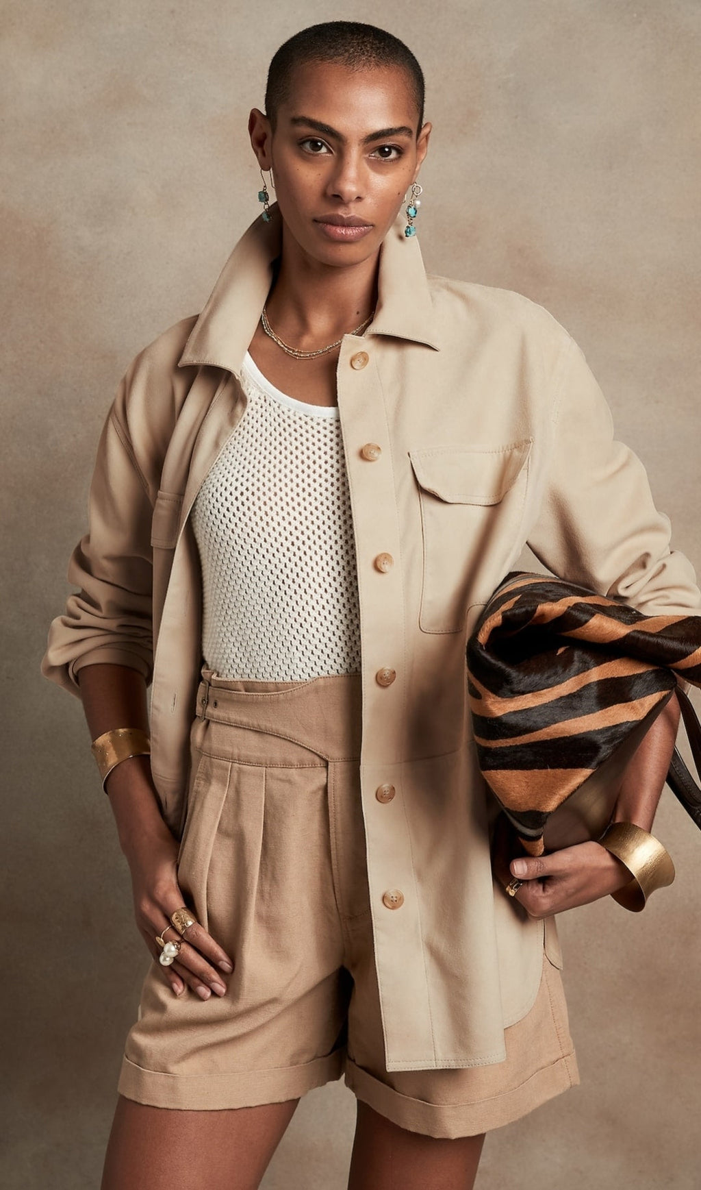 Women's Beige Full-Sleeve Leather Shirt – Chic & Timeless