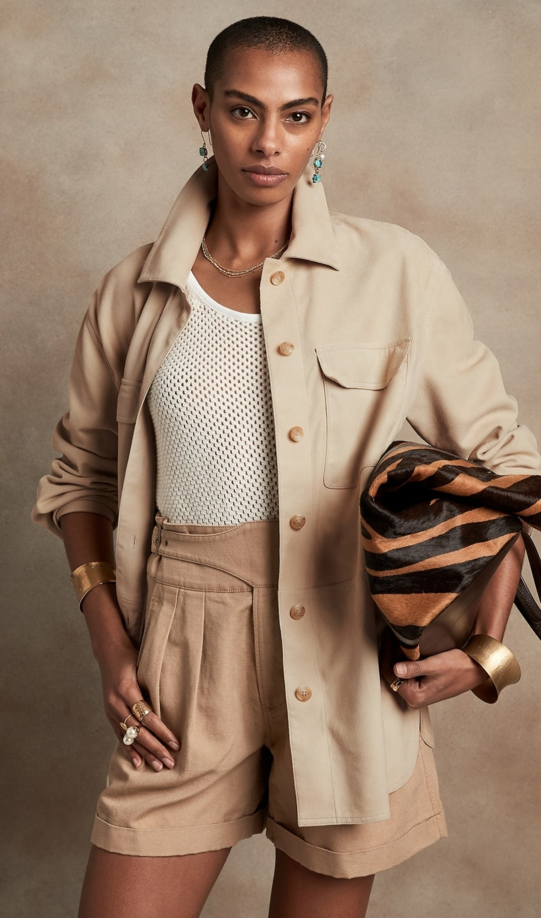 Women's Beige Full-Sleeve Leather Shirt – Chic & Timeless