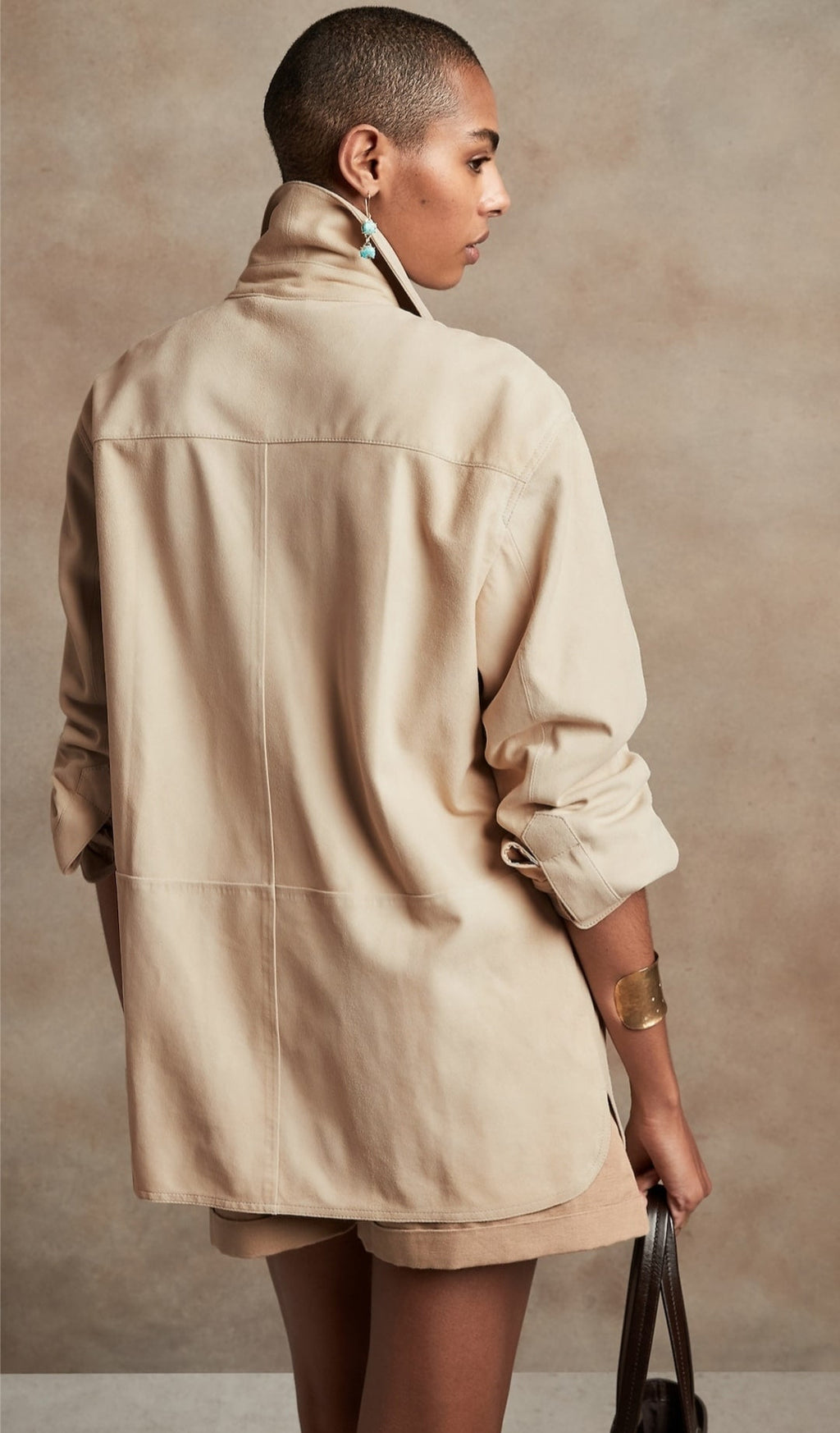 Women's Beige Full-Sleeve Leather Shirt – Chic & Timeless