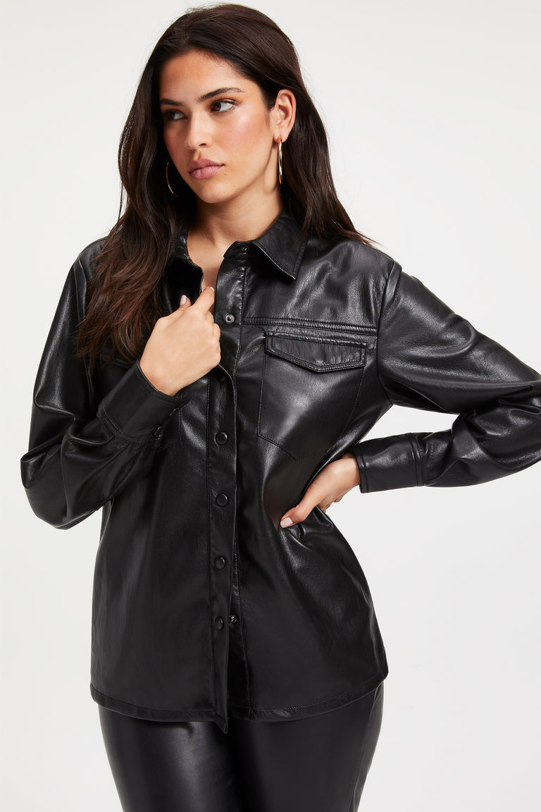 Noir Trucker Leather Shirt – Women's Full Sleeve Black Leather Shirt
