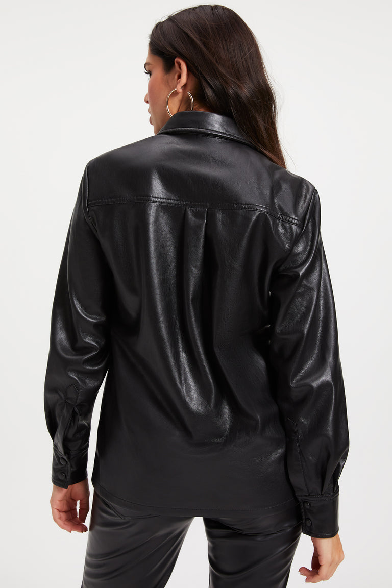 Noir Trucker Leather Shirt – Women's Full Sleeve Black Leather Shirt