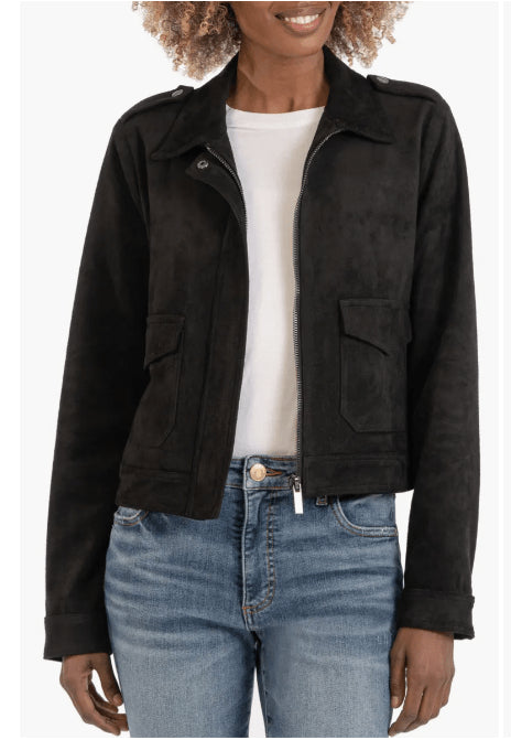 Black Suede Harrington Jacket for Women